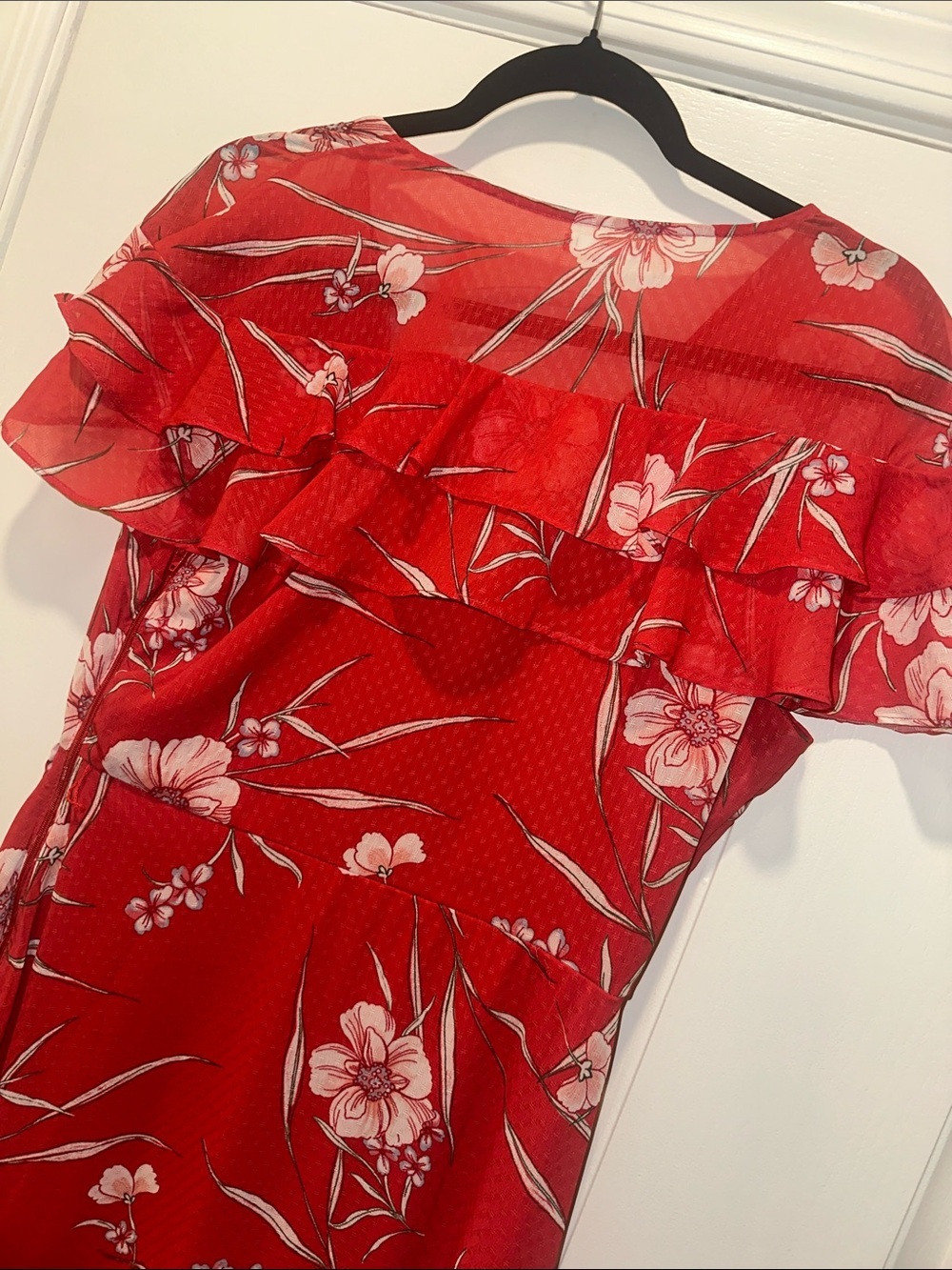Maurices Red Floral Maxi Dress with White Blooms with belt size medium - Picture 5 of 8